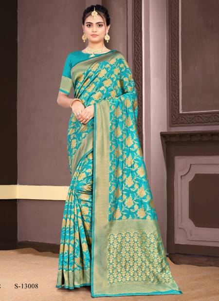 Teal Green Colour MANDAKINI Fancy Festive Wear Banarsi Silk Latest Saree Collection S-13008